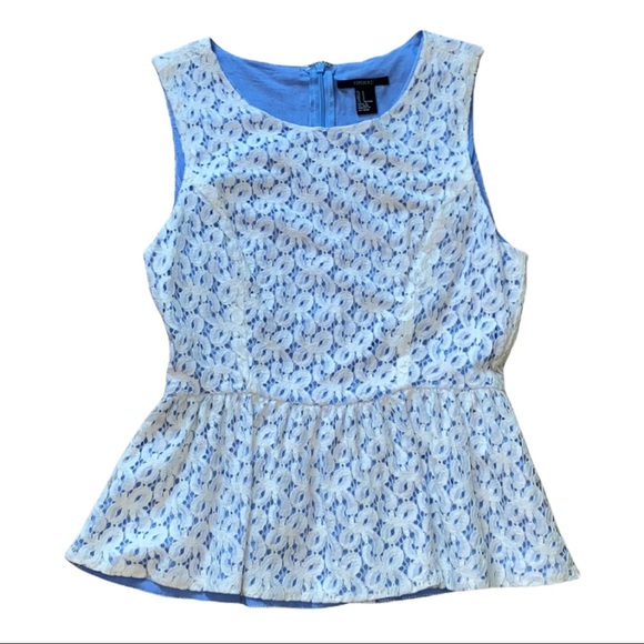 Lace White + Blue Peplum Top | Forever 21 | Small - Picture 1 of 6